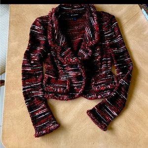 St. John cropped jacket size 2 marled beige, red, brown, black.